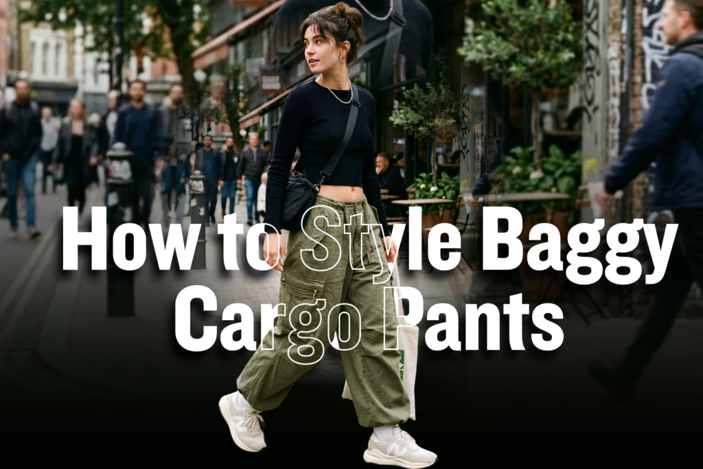Baggy cargo pants outfit paired with fitted cropped top