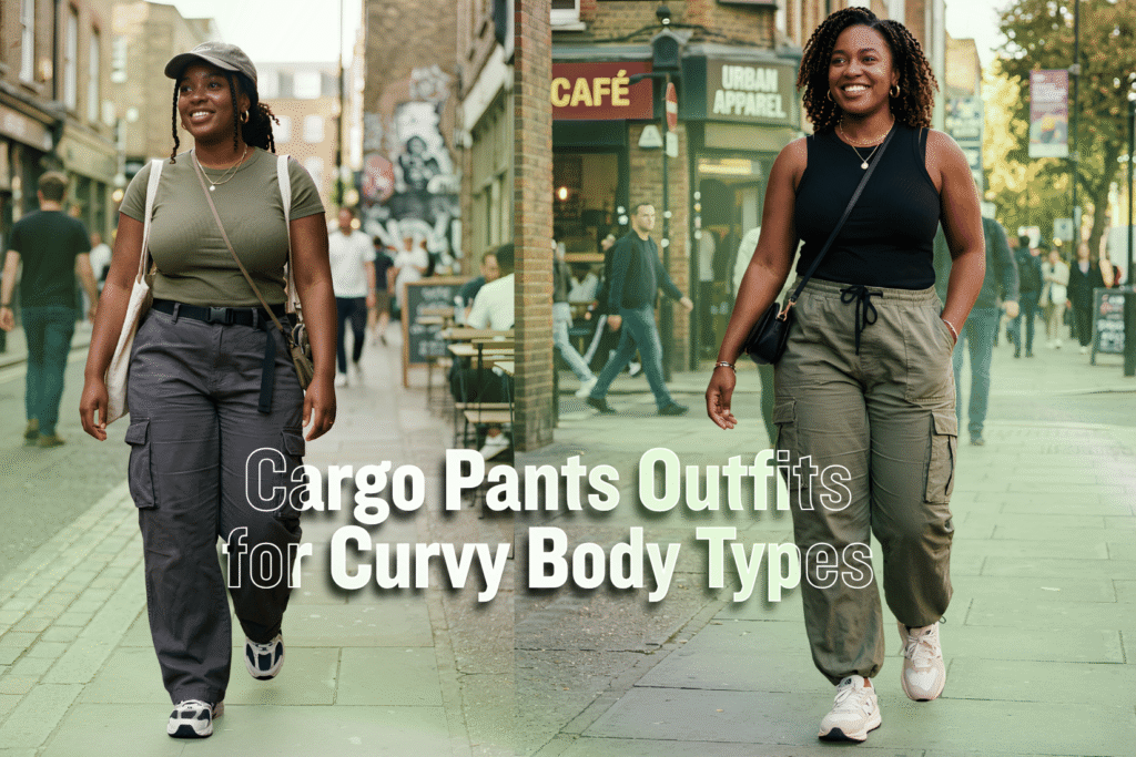 Curvy plus size cargo pants outfit with fitted top