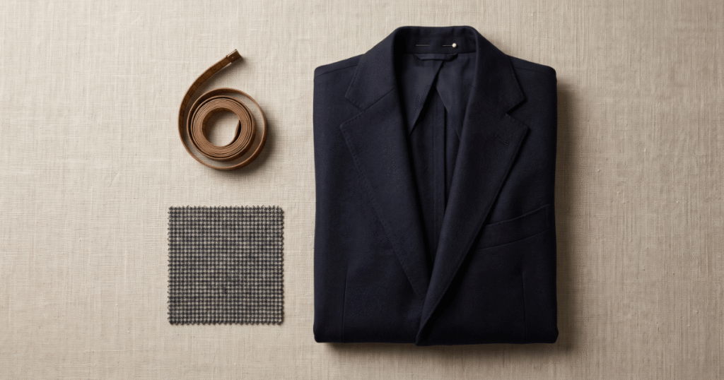Old Money Style - Quality and Fit Old money fashion style tailored blazer with measuring tape and wool fabric