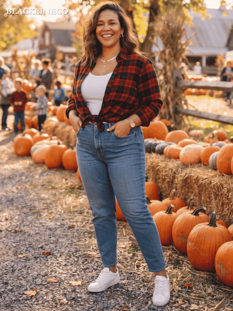 Plus Size Fall Outfit - A-Line Skirt Plus size fall outfit with A-line skirt and fitted turtleneck