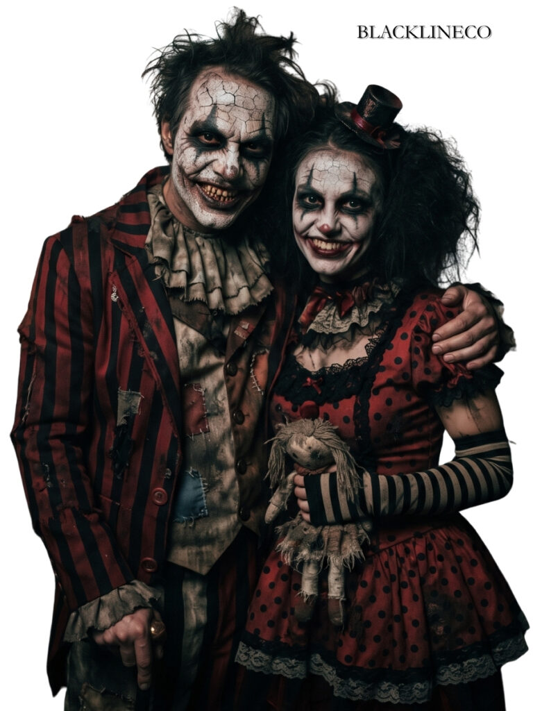 Scary vintage mismatched clown couple halloween costume