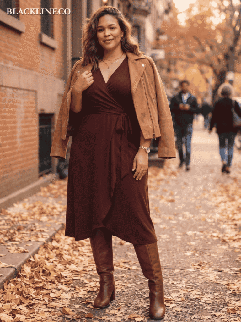 Plus Size Fall Outfit - Wide-Leg Trousers Plus size fall outfit with wide-leg trousers and tucked sweater