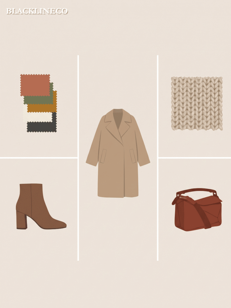 Fall 2026 women's fashion trends infographic with color, silhouette, and accessory icons