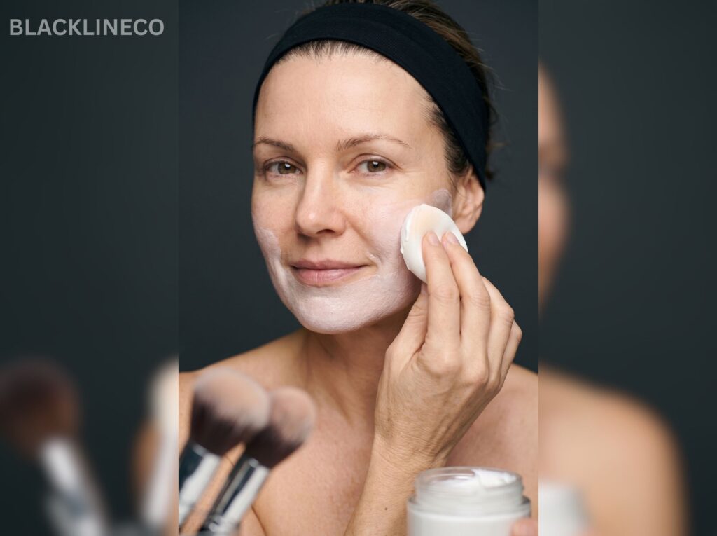 Apply the White Skeleton Base Applying a thin white makeup base with a sponge for an easy skeleton makeup look
