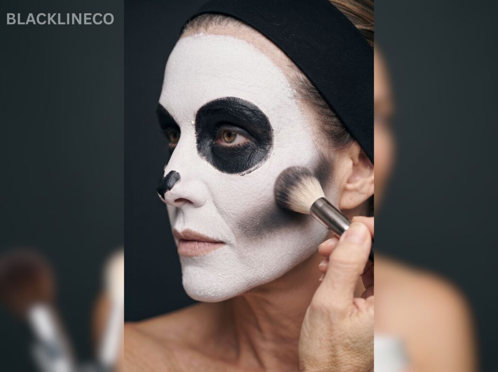 Shade Skeleton Cheekbones Blending dark contour under the cheekbone for realistic skeleton makeup
