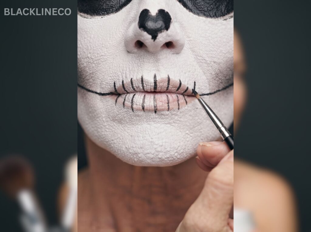 Draw Easy Skeleton Teeth Drawing simple black skeleton teeth over closed lips with eyeliner