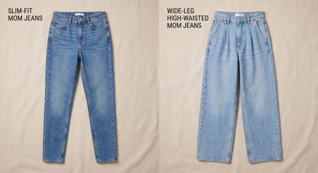 Comparison of slim-fit versus true wide-leg mom jeans