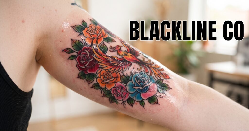 Fresh tattoo healing with thin layer of aftercare ointment