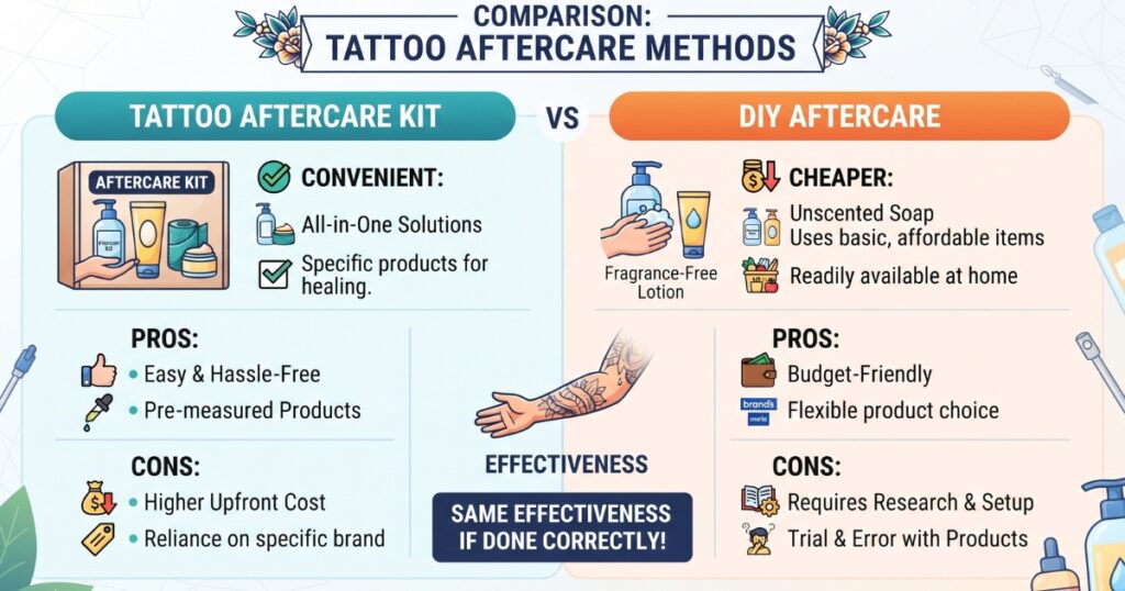 Tattoo aftercare kit compared to DIY aftercare routine