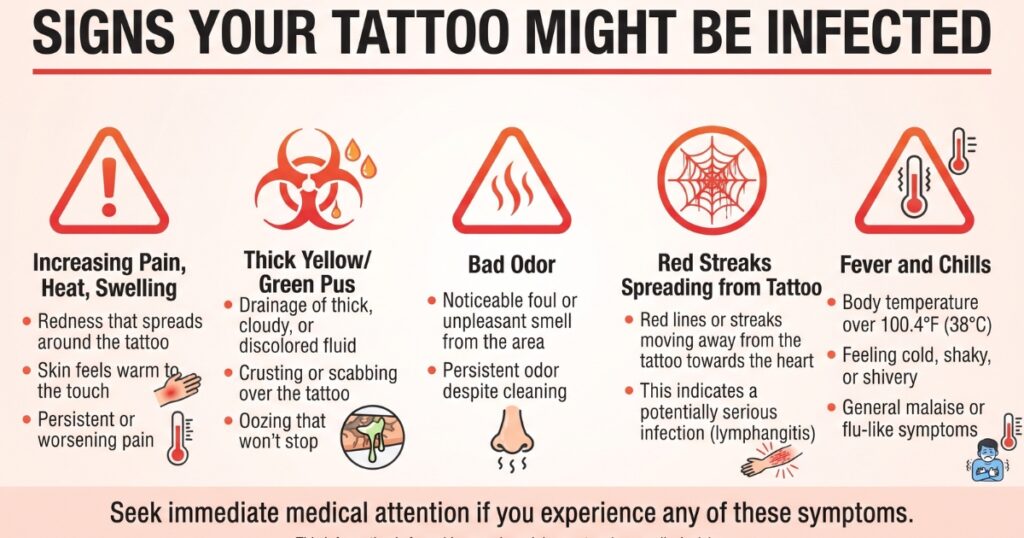Warning signs of a possibly infected tattoo