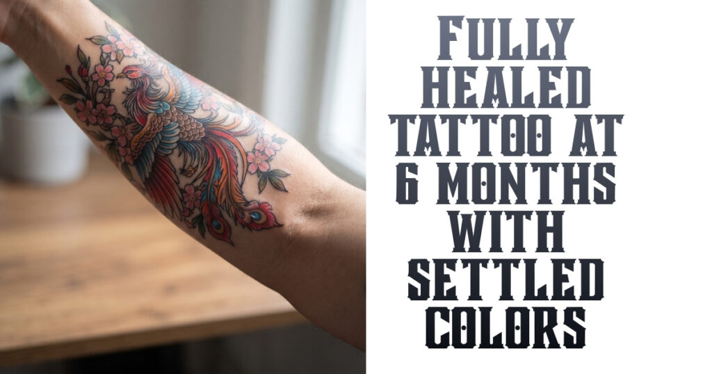 Fully healed tattoo at 6 months with settled colors