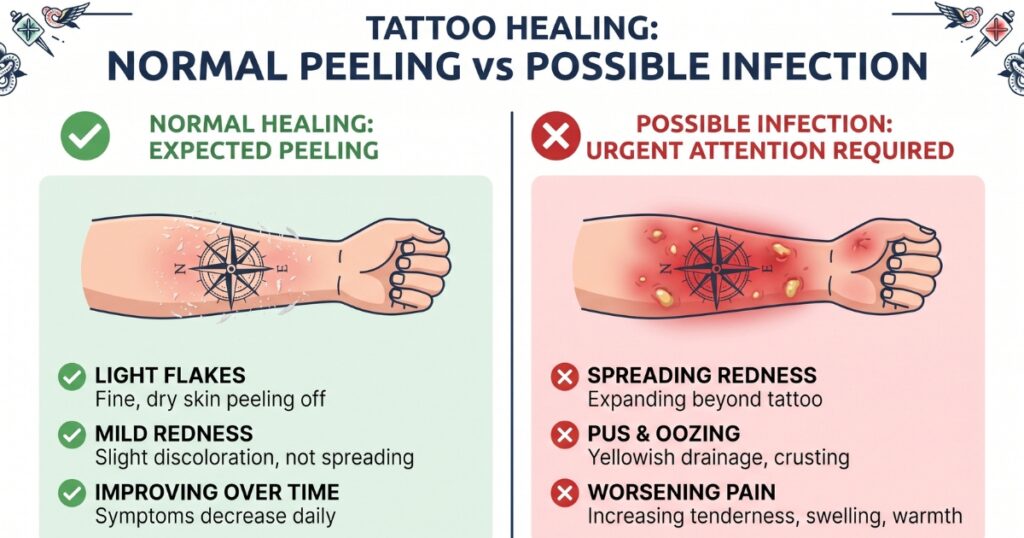Tattoo in the peeling and flaking stage of healing