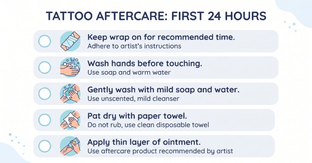Tattoo aftercare checklist for the first 24 hours