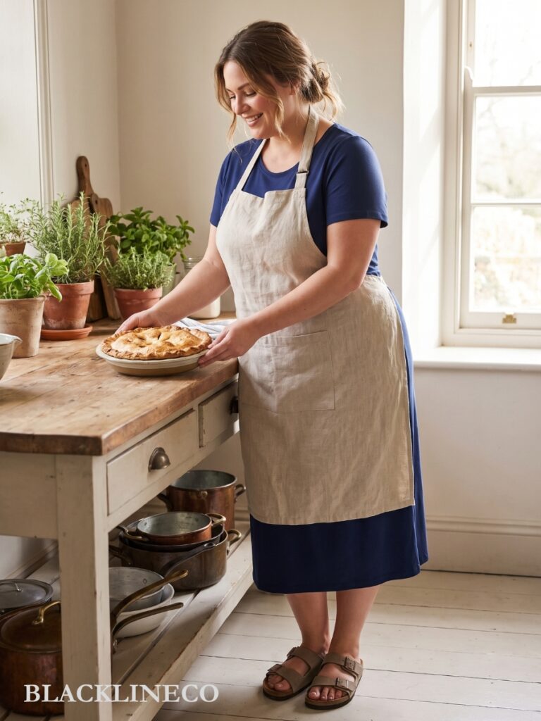 plus size dress with apron for hosting Thanksgiving