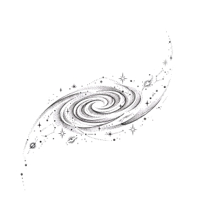Small galaxy swirl with tiny stars tattoo design over the hip bone