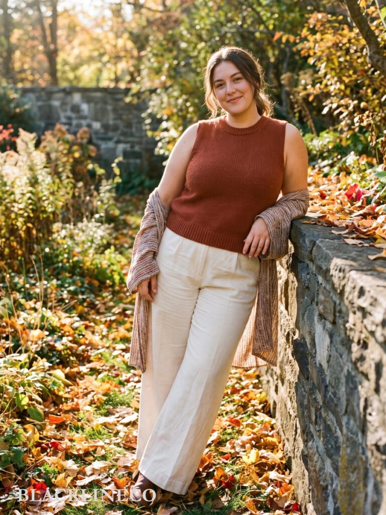 plus size sleeveless top with light wrap for warm Thanksgiving
