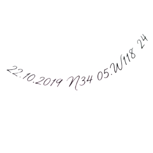 Tiny date or coordinates in fine script tattoo design along the hip bone