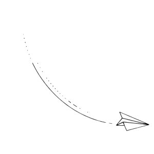 Tiny paper plane tattoo design flying from hip toward thigh