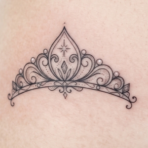 Tiny crown or tiara tattoo design on the side hip