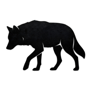 Small wolf silhouette tattoo design facing toward the thigh