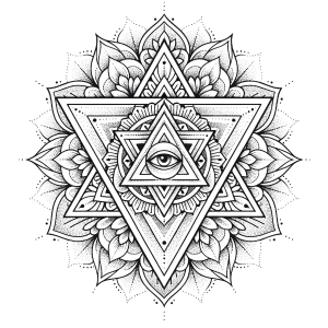 Small geometric triangle mandala tattoo design for front hip bone