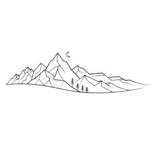 Minimalist mountain range tattoo design along the hip line