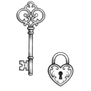 Tiny key or lock tattoo design near the hip bone