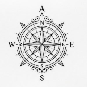 Tiny compass rose tattoo design for front hip bone