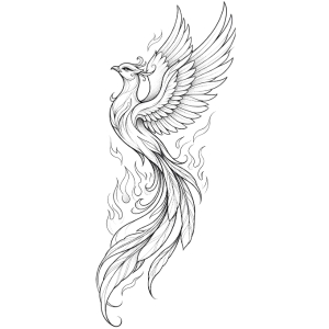 Small phoenix tattoo design rising from hip toward thigh