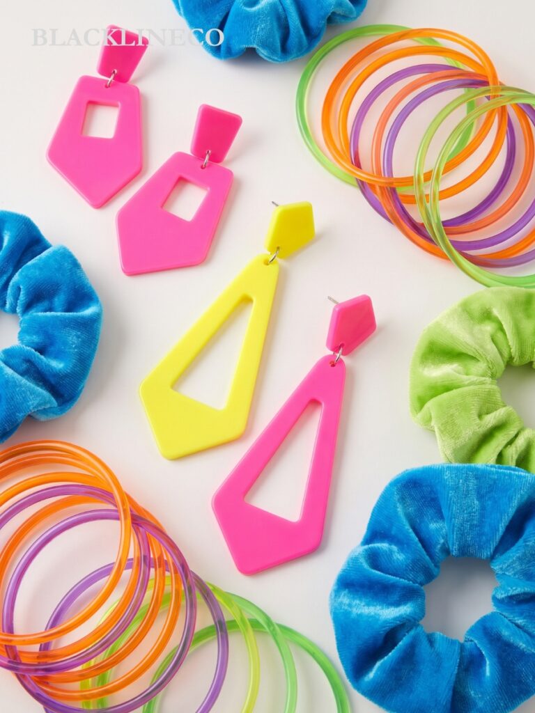 80s Fashion Accessories oversized 80s earrings and scrunchies accessories