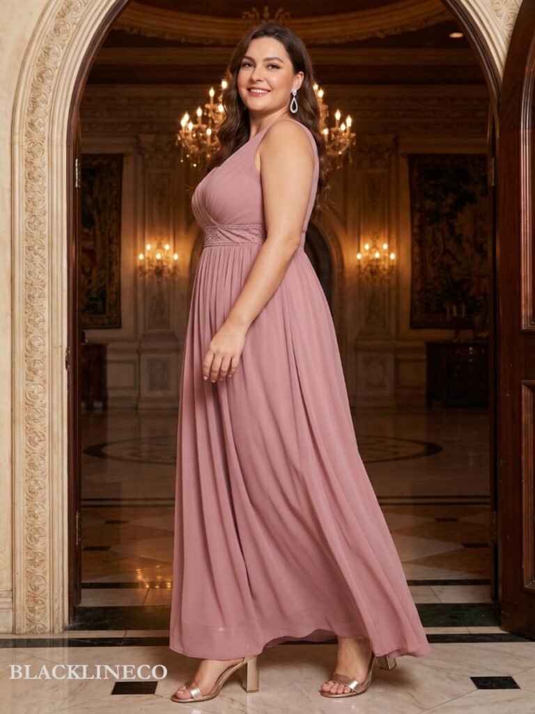 plus size A-line floor-length formal gown in chiffon