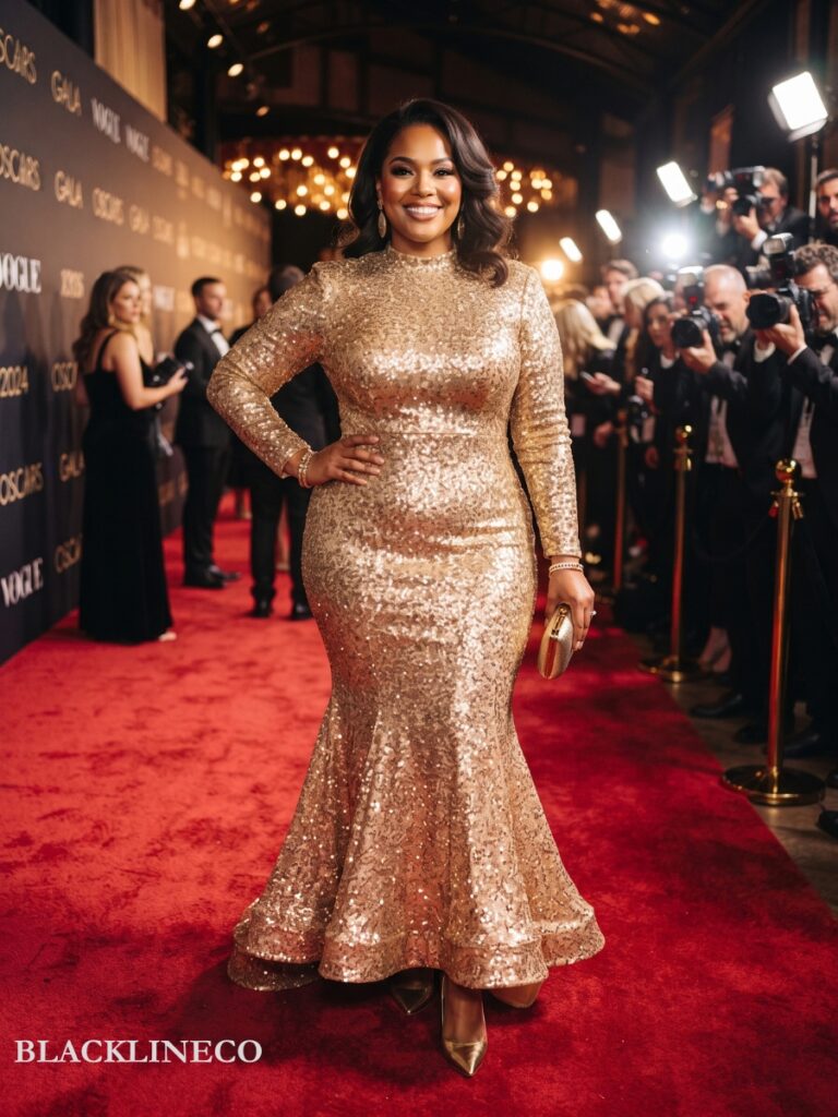 plus size long-sleeve sequin mermaid gown for black tie events