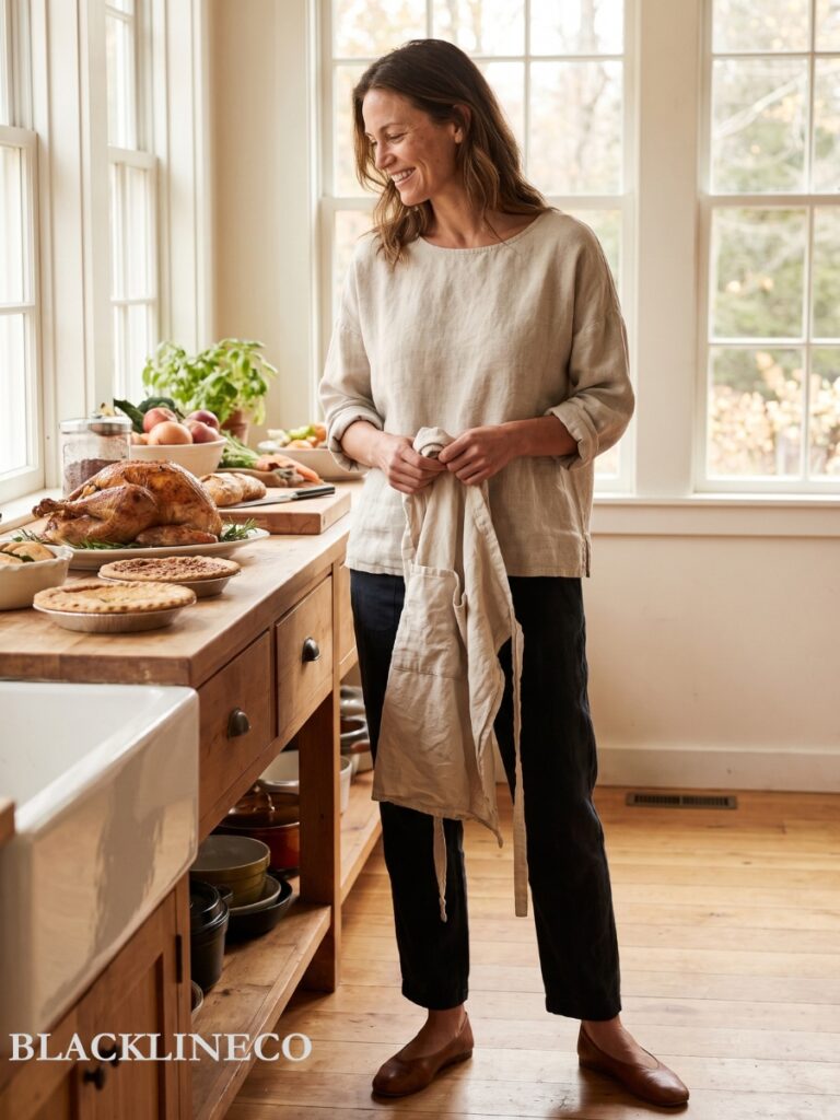 breathable hostess outfit for cooking Thanksgiving in hot weather