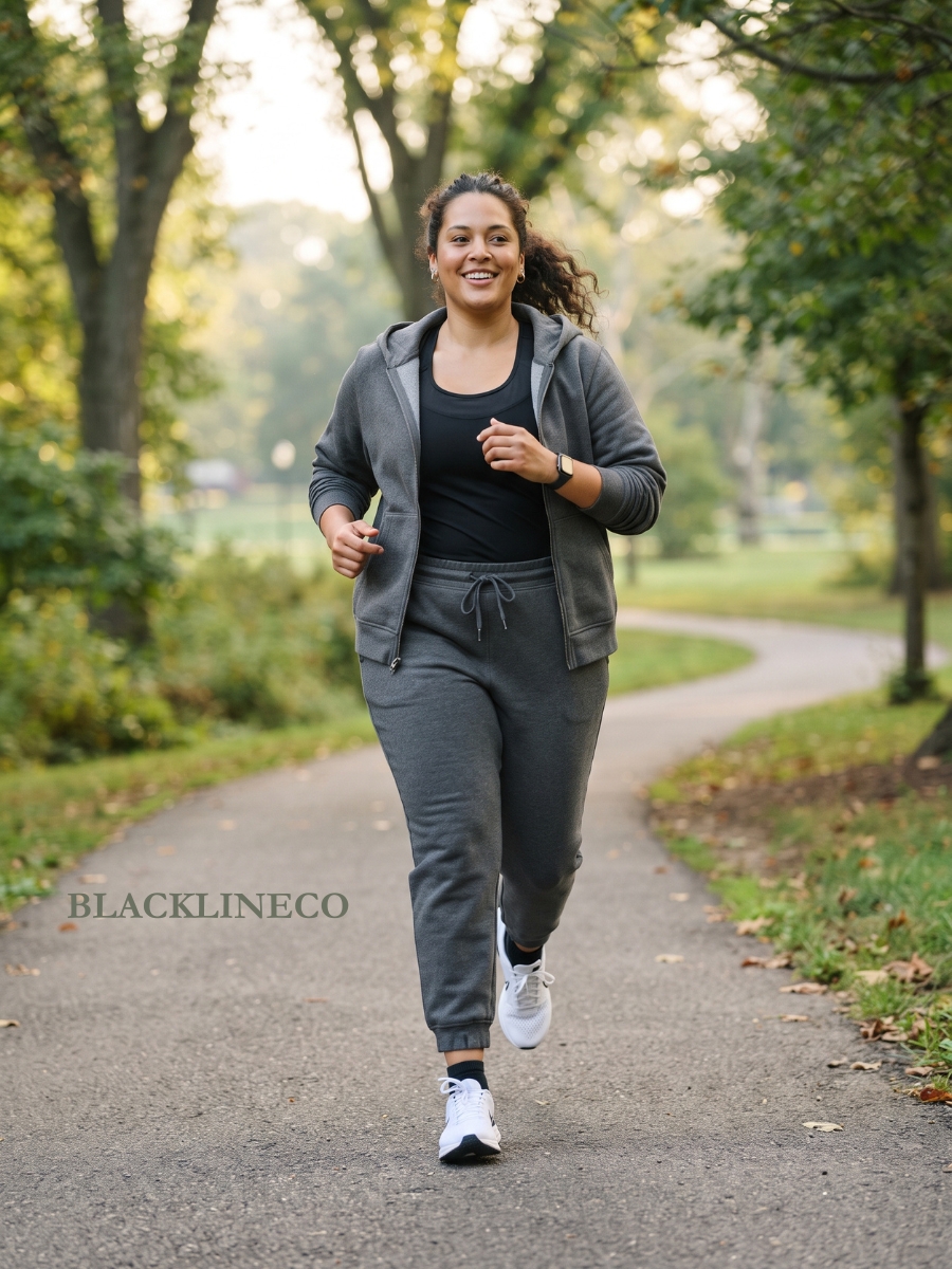 plus size tracksuit set with a zip hoodie for outdoor running