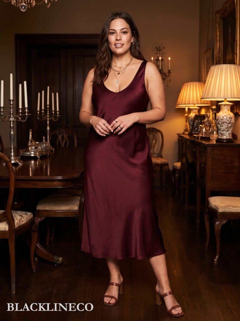 burgundy satin midi dress for a dressy warm weather Thanksgiving