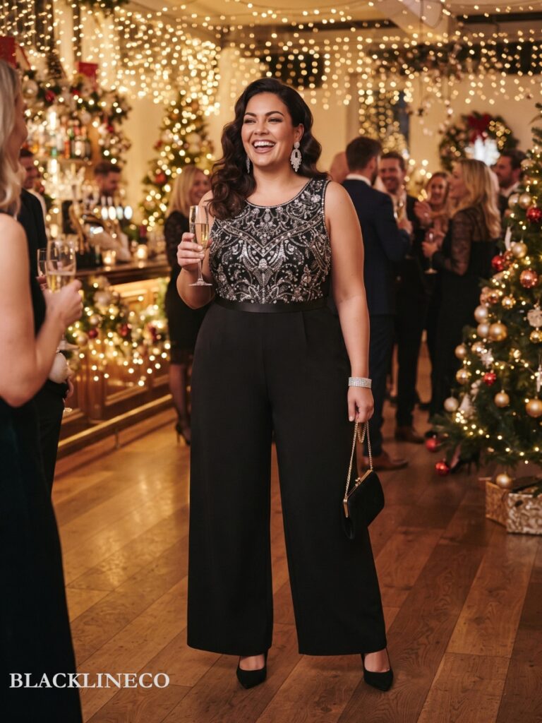 plus size embellished wide-leg formal jumpsuit