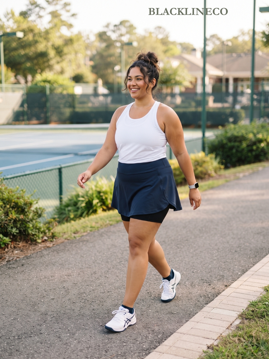 plus size athletic skort with built-in shorts for walking and tennis