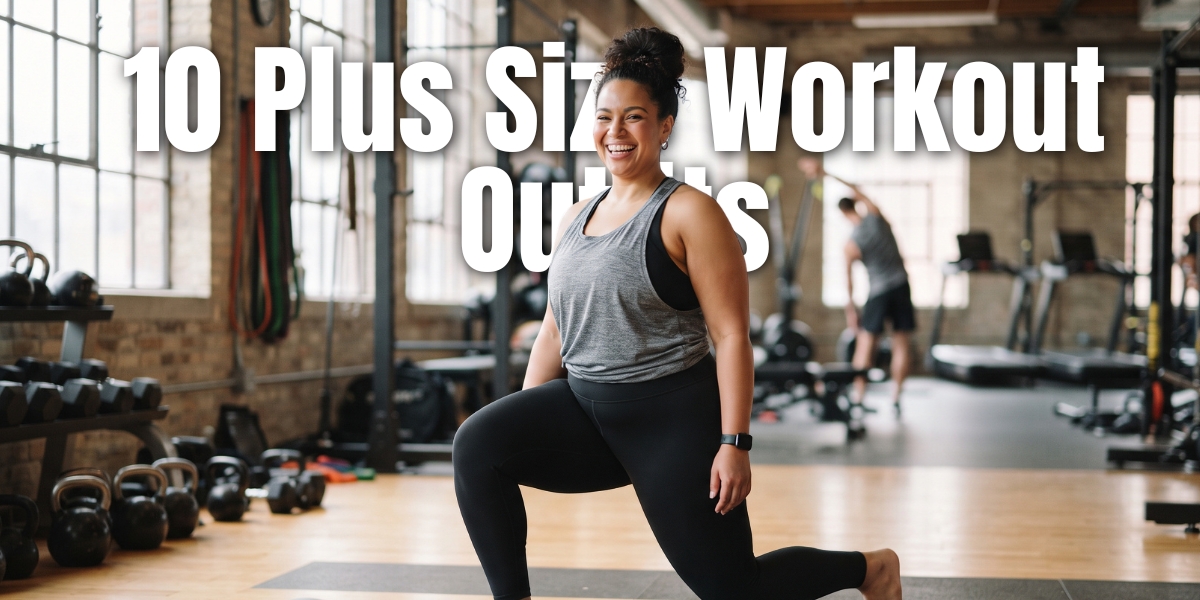 plus size woman in high-waisted leggings, sports bra, and breathable top at the gym